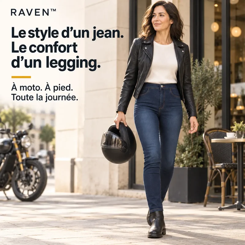 Pantalon Moto Femme JEGGINGS Taille Haute - Kevlar + Protection CE2 | RAVEN™