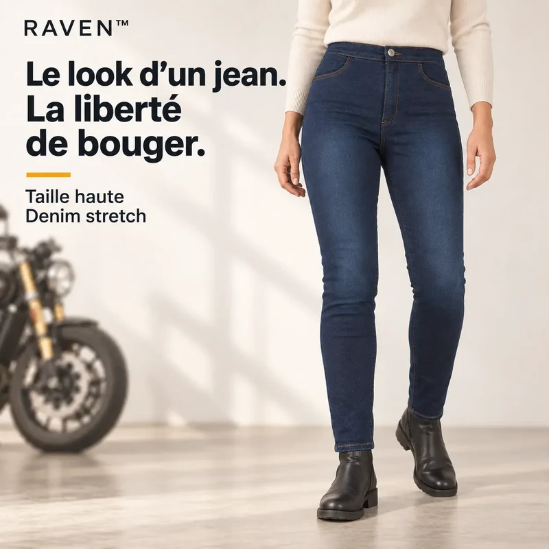 Pantalon Moto Femme JEGGINGS Taille Haute - Kevlar + Protection CE2 | RAVEN™