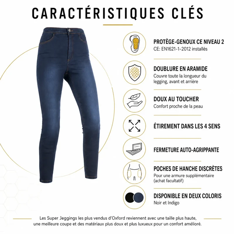 Pantalon Moto Femme JEGGINGS Taille Haute - Kevlar + Protection CE2 | RAVEN™