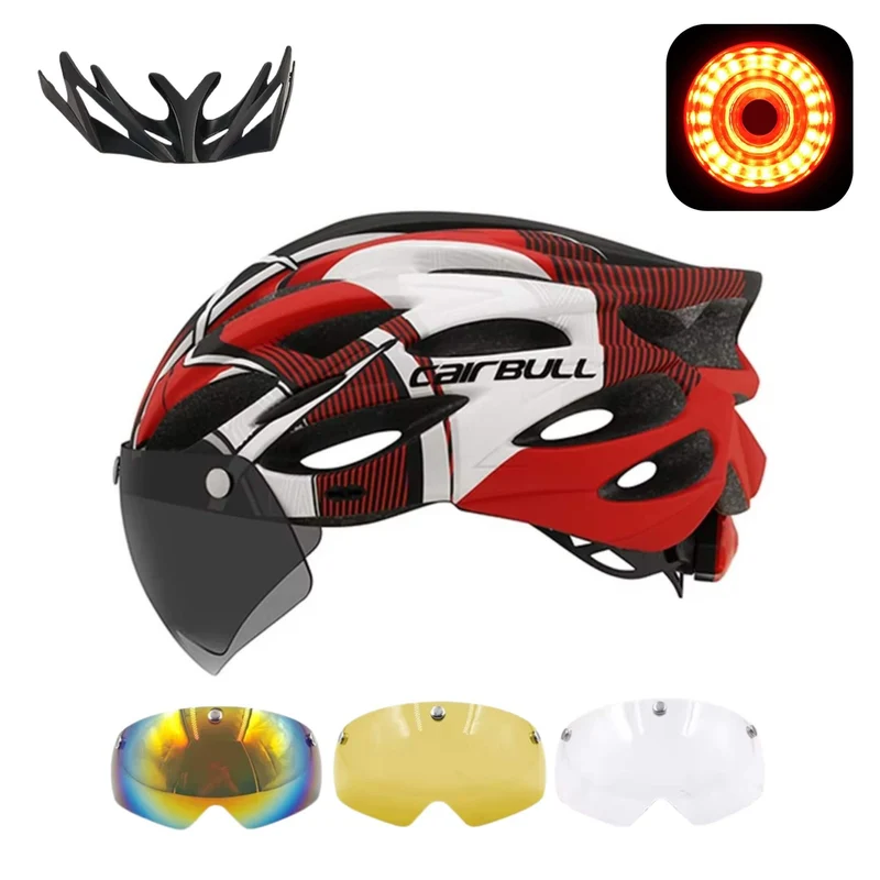 UltraLightSafeHelmet™ | Casque velo avec 3 lunettes magnétiques et feu arrière intégré