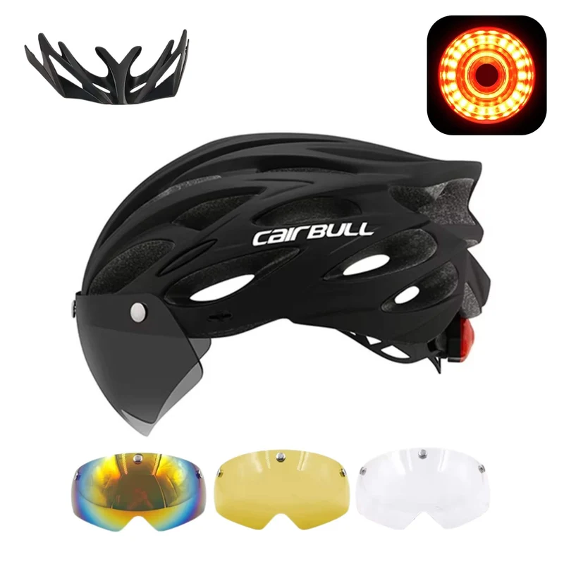 UltraLightSafeHelmet™ | Casque velo avec 3 lunettes magnétiques et feu arrière intégré