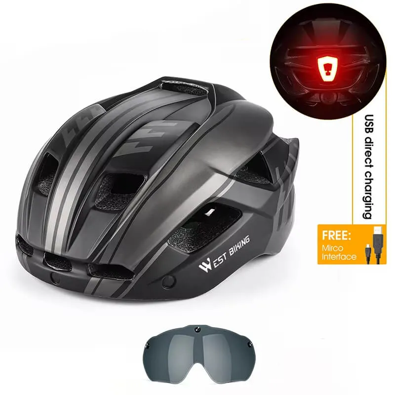 AeroShield™ | Casque velo avec feu arrière intégré et lunettes magnétiques pour une sécurité renforcée