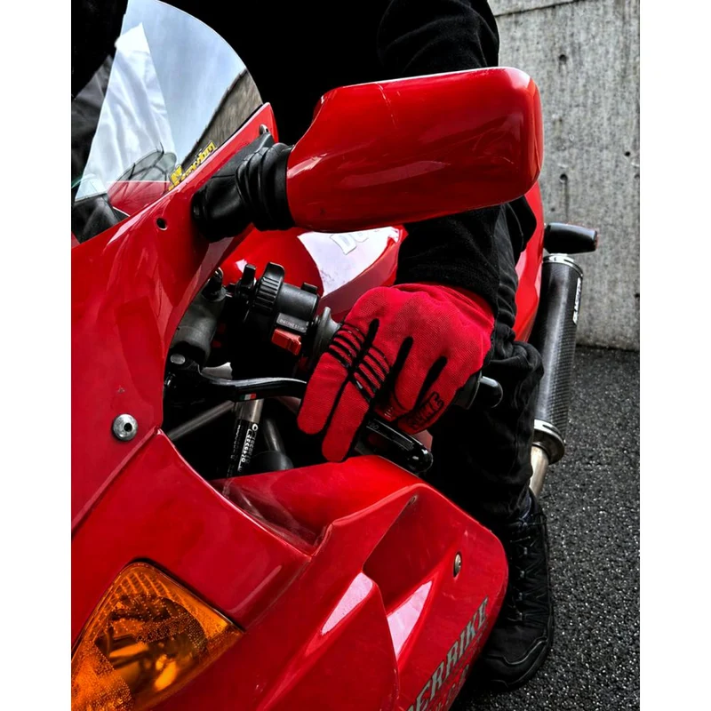 Gants Moto Homme Rouge BURN — Courts Été, Homologués CE KP1, Tactile