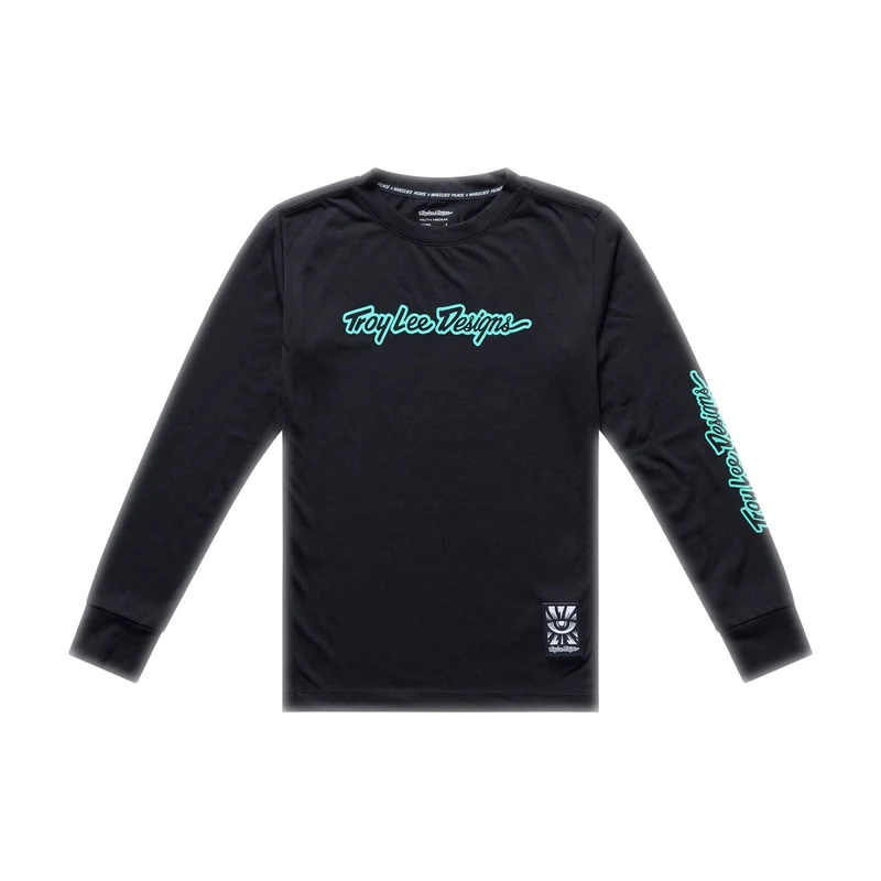 Youth Skyline Ride LS Tee Signature Black / Real Teal
