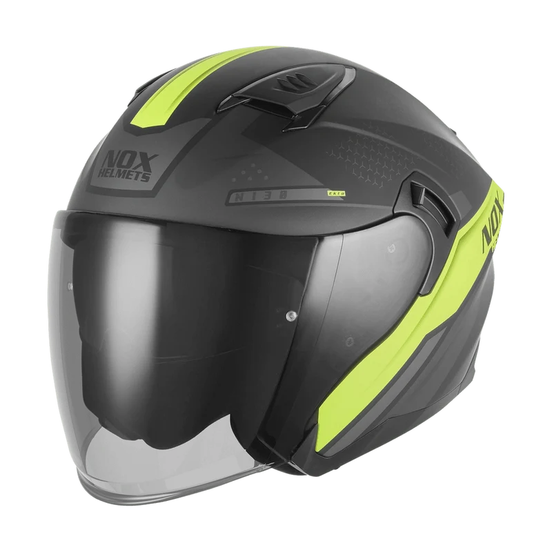Casque Moto Jet N130 Ekto Noir Mat Jaune Fluo | NOX