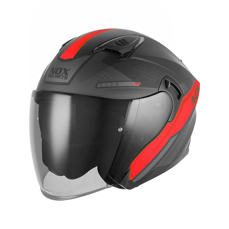 Casque Moto Jet N130 Ekto Noir Mat Rouge | NOX