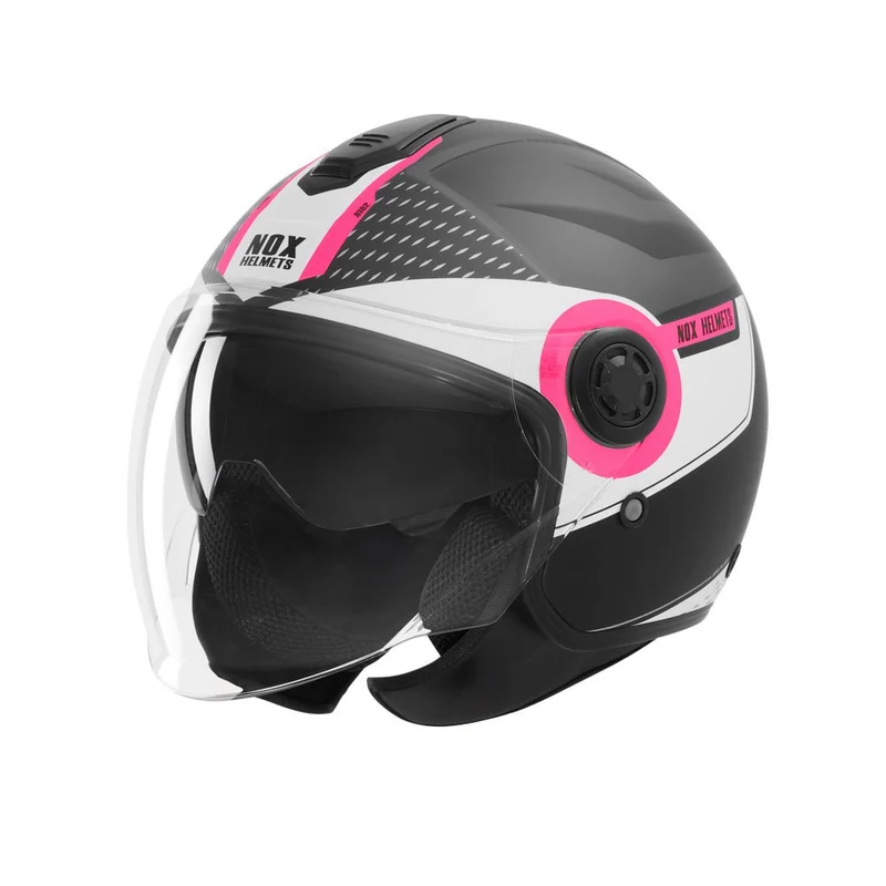 Casque Moto Jet N182 Round Noir Mat Rose | NOX