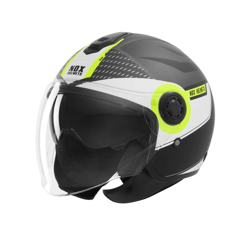 Casque Moto Jet N182 Round Noir Mat Jaune Fluo | NOX