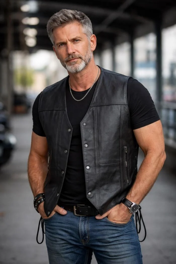 Gilet Cuir Biker — Lacets Latéraux | 100% Cuir Vachette | Urban Rebel™