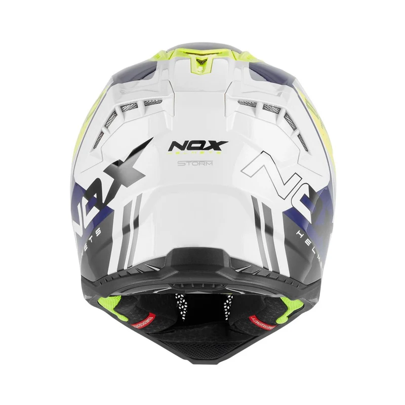 Casque Moto Cross N634 Storm Blanc Bleu Jaune | NOX