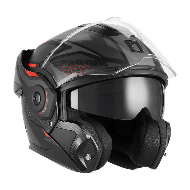 Casque Moto Modulable Réversible Spinner Ark Noir Mat Rouge | NOX