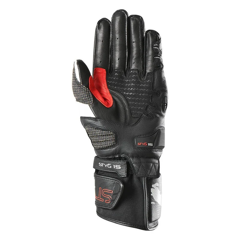 Gants Moto Cuir Homme Furygan STYG15 Noir-Blanc-Rouge | Racing
