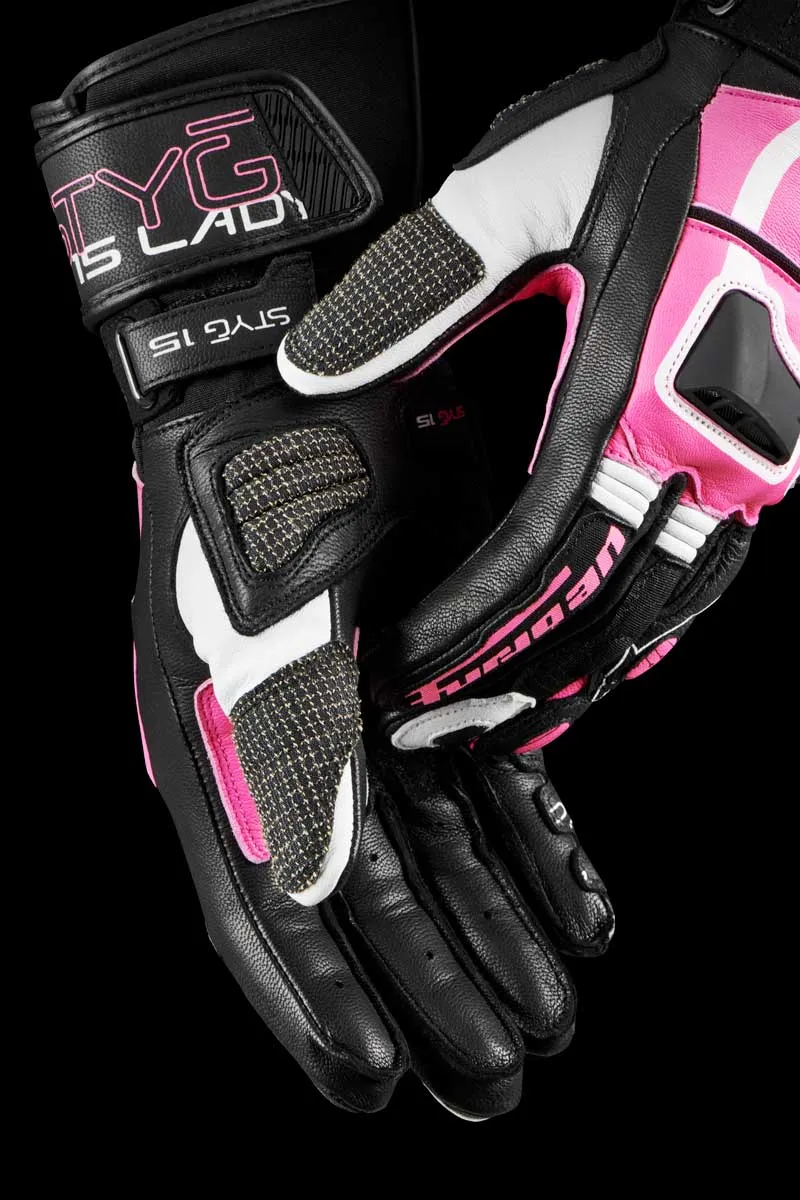 Gants Moto Cuir Femme Furygan STYG15 LADY Noir-Rose | Racing