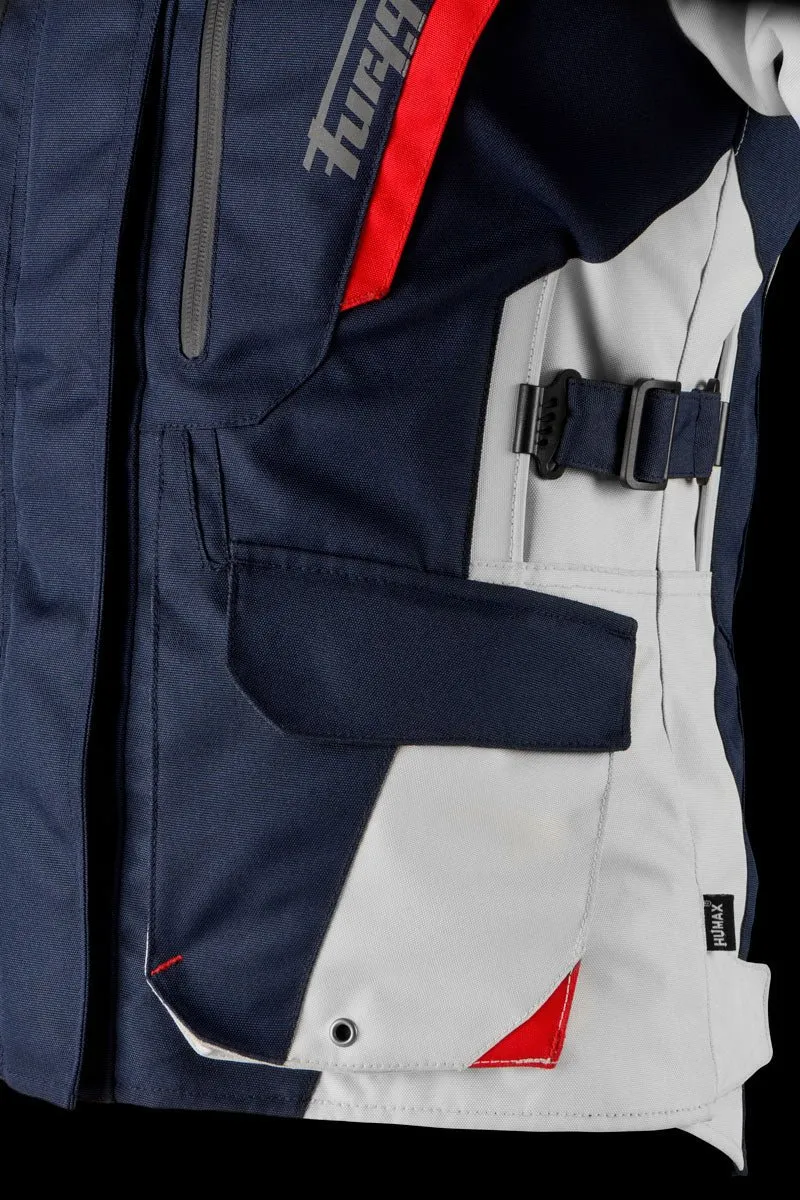 Blouson Moto Femme Furygan APALACHES LADY EVO Bleu-Pearl-Rouge — CE AA