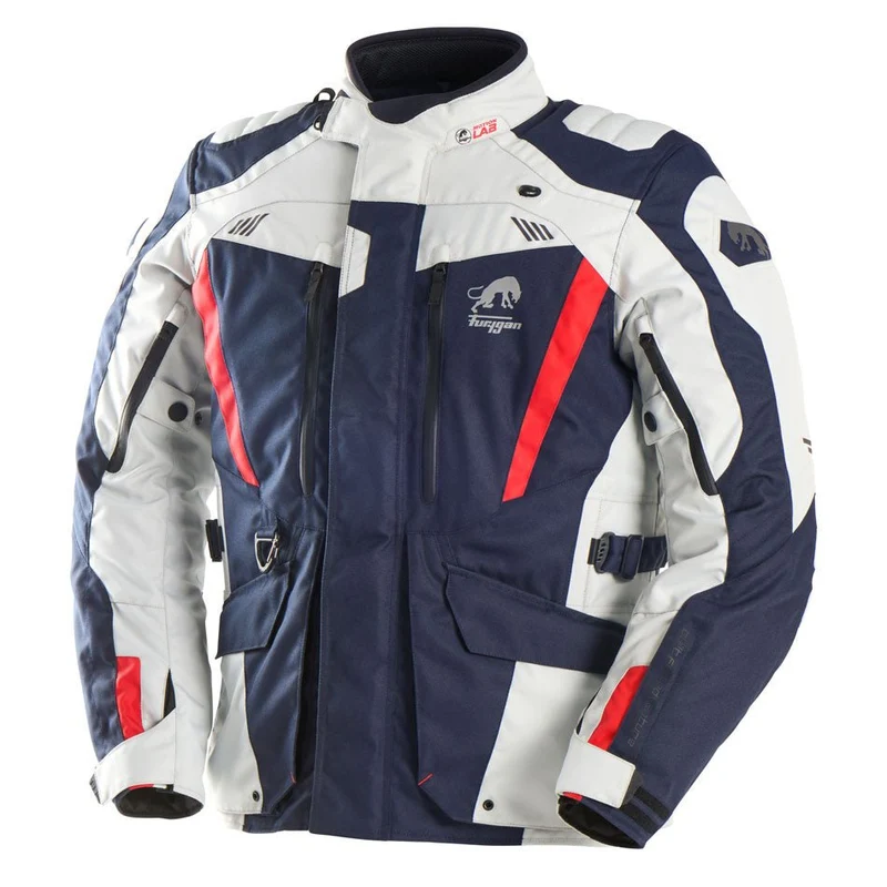 Blouson Moto Homme Furygan APALACHES EVO Bleu-Pearl-Rouge — CE AA