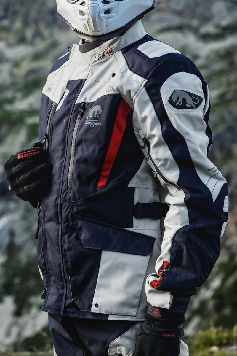 Blouson Moto Homme Furygan APALACHES EVO Bleu-Pearl-Rouge — CE AA