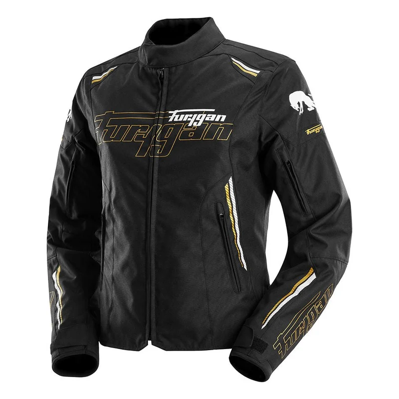 Blouson Moto Femme Furygan AGATA Noir-Blanc-Or — CE AA