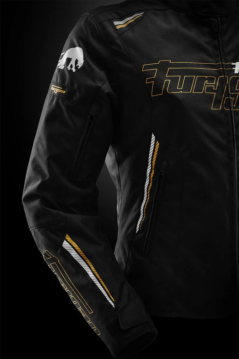 Blouson Moto Femme Furygan AGATA Noir-Blanc-Or — CE AA