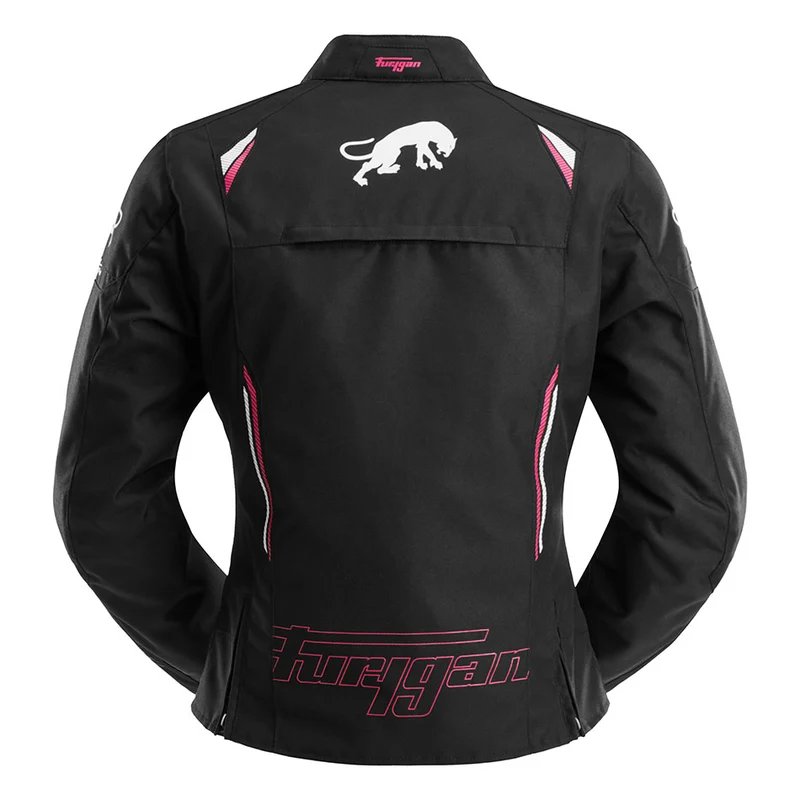 Blouson Moto Femme Furygan AGATA Noir-Blanc-Rose — CE AA