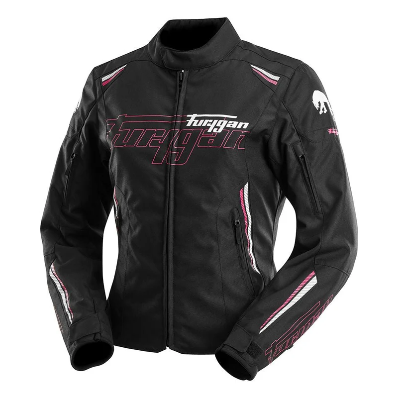 Blouson Moto Femme Furygan AGATA Noir-Blanc-Rose — CE AA