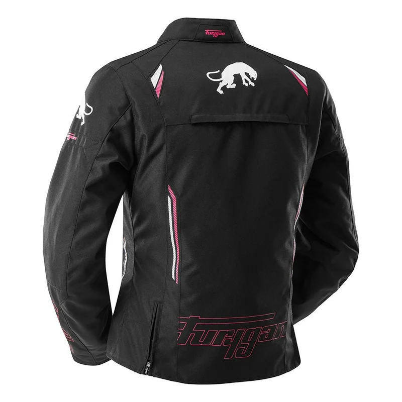Blouson Moto Femme Furygan AGATA Noir-Blanc-Rose — CE AA