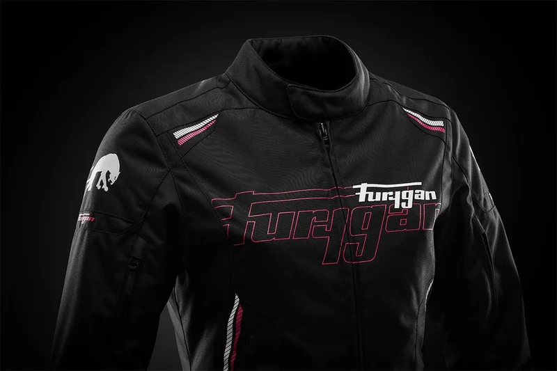 Blouson Moto Femme Furygan AGATA Noir-Blanc-Rose — CE AA