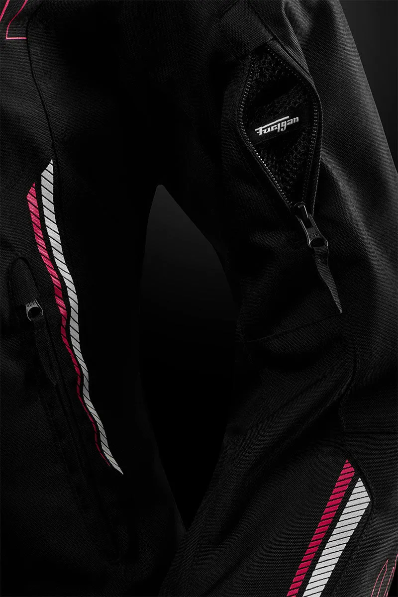 Blouson Moto Femme Furygan AGATA Noir-Blanc-Rose — CE AA