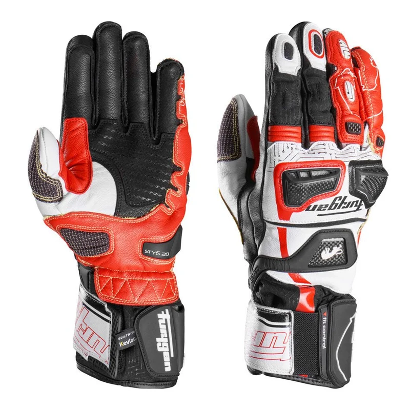 Gants Moto Cuir Homme Furygan STYG20 X KEVLAR® Noir-Blanc-Rouge | Racing