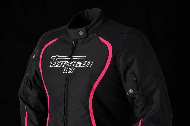 Blouson Moto Femme Furygan ODESSA Noir-Blanc-Rose — CE AA