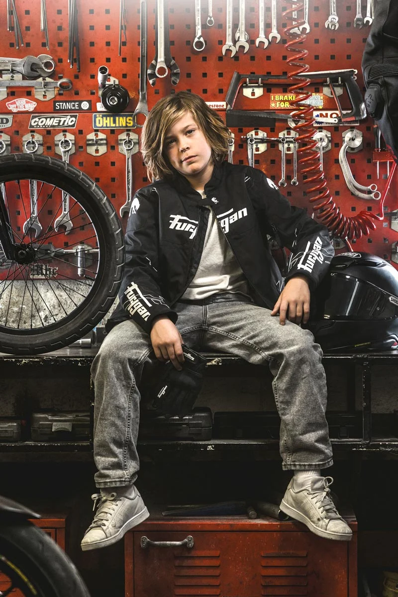 Blouson Moto Enfant Furygan NEON KID Noir-Blanc-Anthracite — CE AA