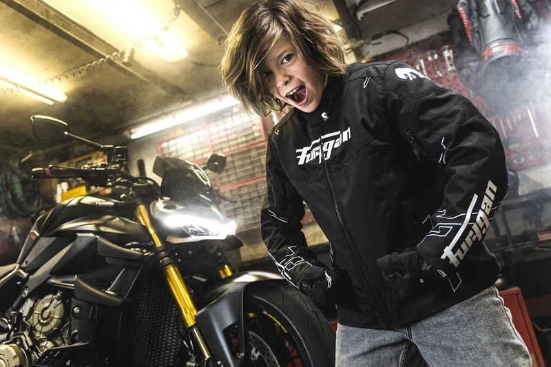 Blouson Moto Enfant Furygan NEON KID Noir-Blanc-Anthracite — CE AA