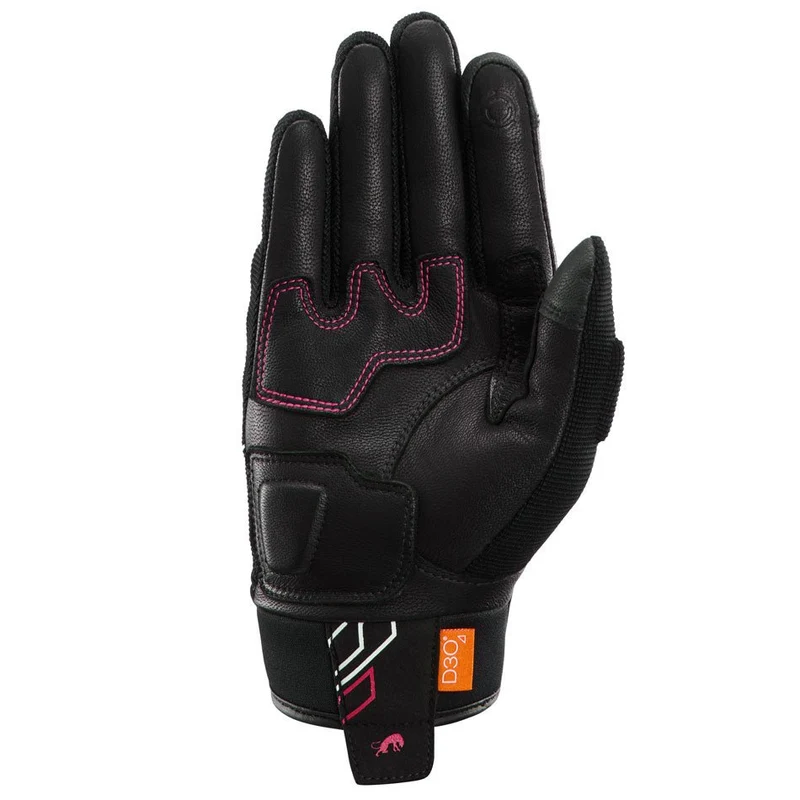 Gants Moto Cuir Femme Furygan JET NEON D3O® LADY Noir-Blanc-Rose | Été