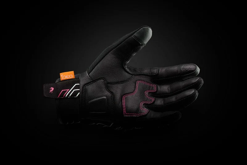 Gants Moto Cuir Femme Furygan JET NEON D3O® LADY Noir-Blanc-Rose | Été