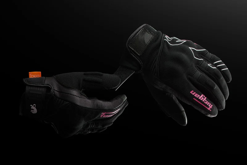 Gants Moto Cuir Femme Furygan JET NEON D3O® LADY Noir-Blanc-Rose | Été