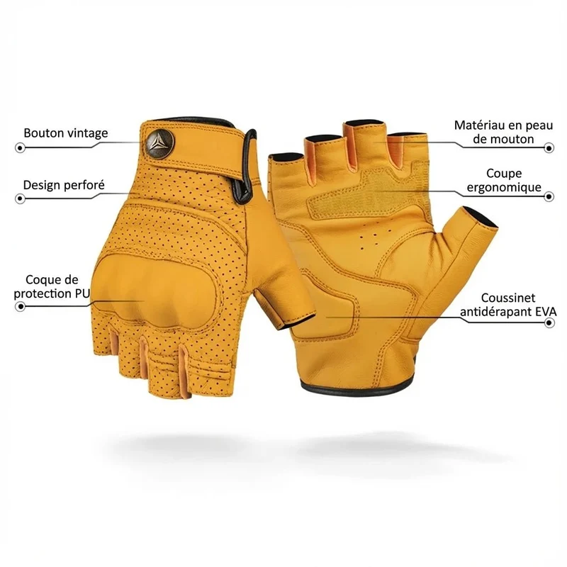 Mitaines Moto Cuir "Liberty Air" – Peau de Mouton & Coques Invisibles