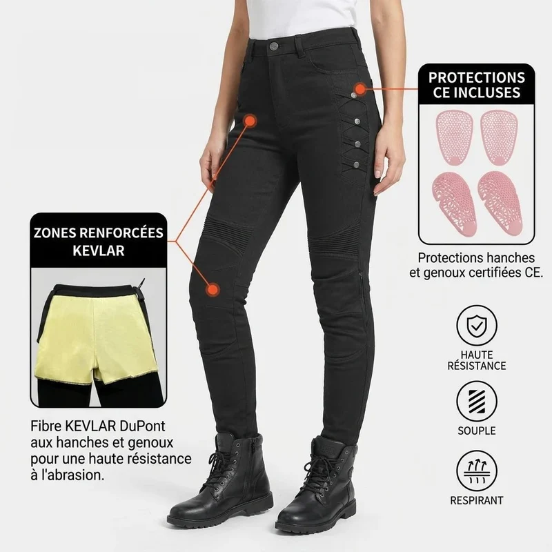 Pantalon Moto Femme Kevlar & Imperméable | RIDERIA™