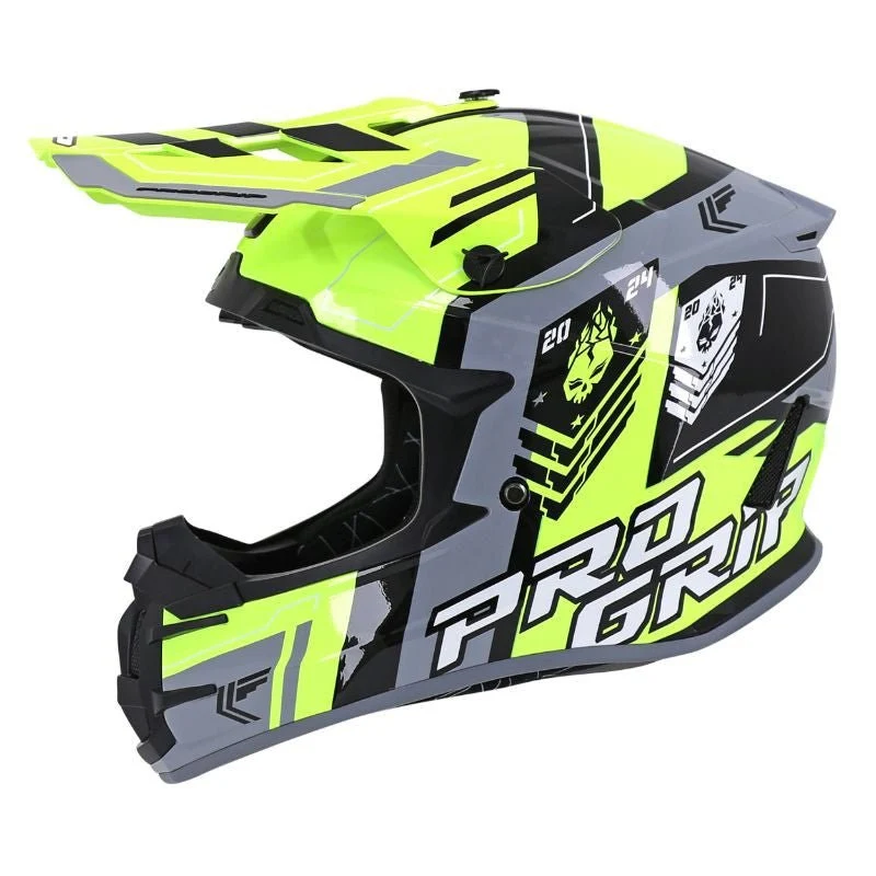 Casque Cross PROGRIP Adulte 3080 SPIRITS - Jaune Fluo/Gris