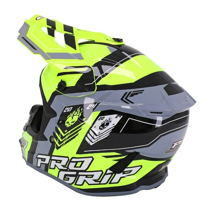 Casque Cross PROGRIP Adulte 3080 SPIRITS - Jaune Fluo/Gris