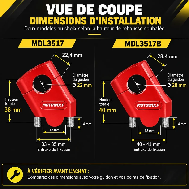 Pontet de Rehausse guidon moto 22/28mm