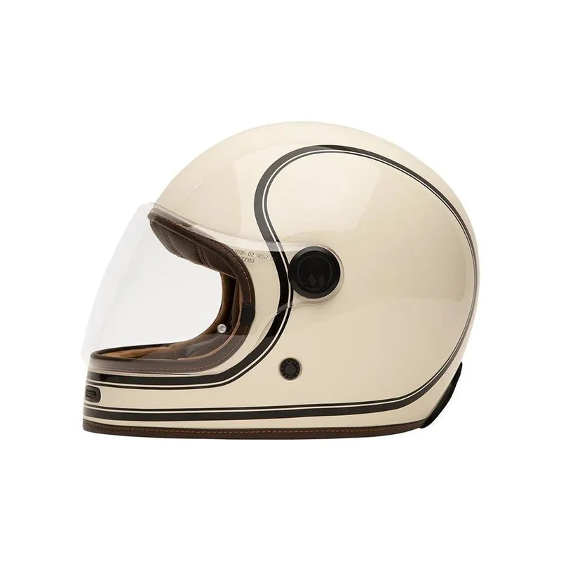 Casque moto vintage homologué | MARKO Crème & Liserés Noirs