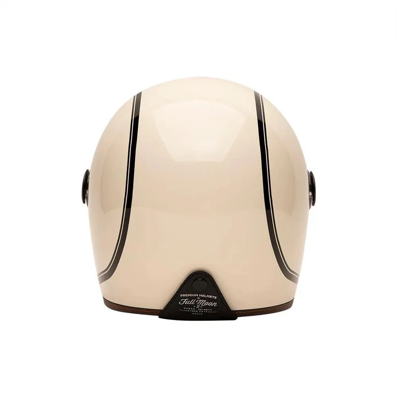 Casque moto vintage homologué | MARKO Crème & Liserés Noirs