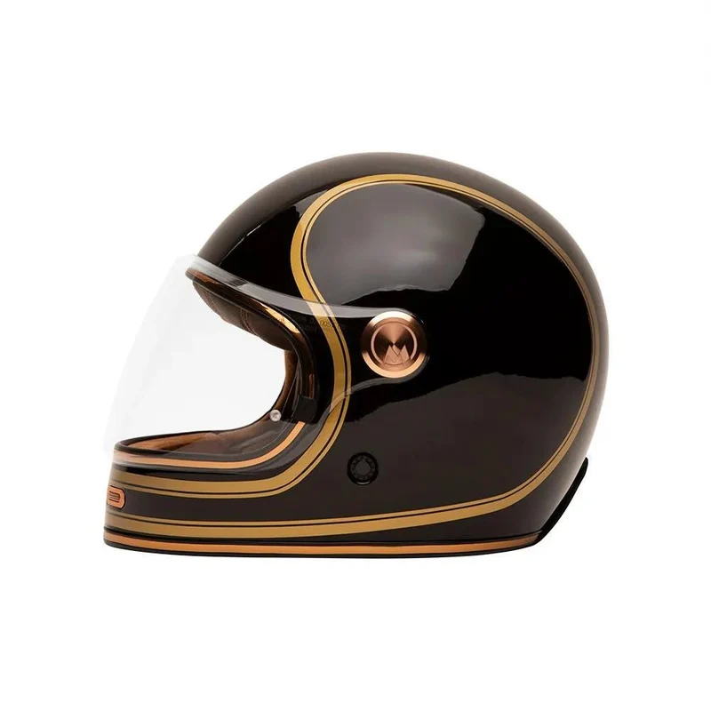 Casque Moto Vintage Intégral | MARKO Noir Brillant & Or