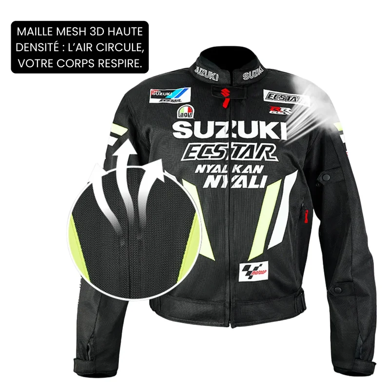 Blouson Moto Été | Suzuki Racing Team Noir – Édition MotoGP