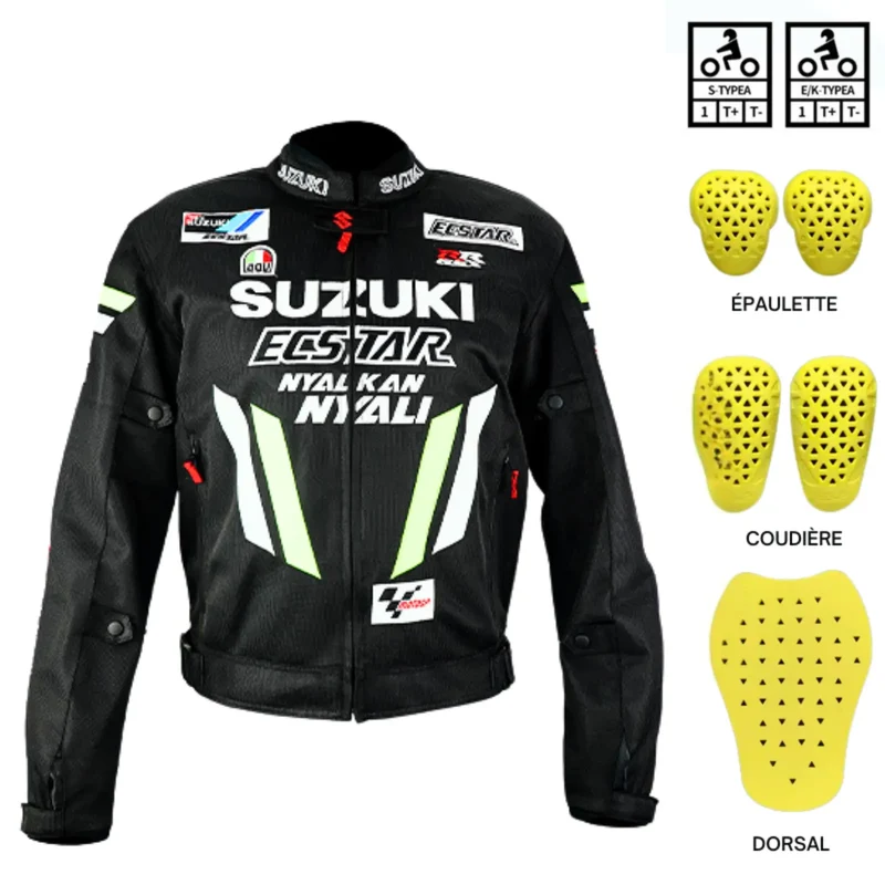Blouson Moto Été | Suzuki Racing Team Noir – Édition MotoGP