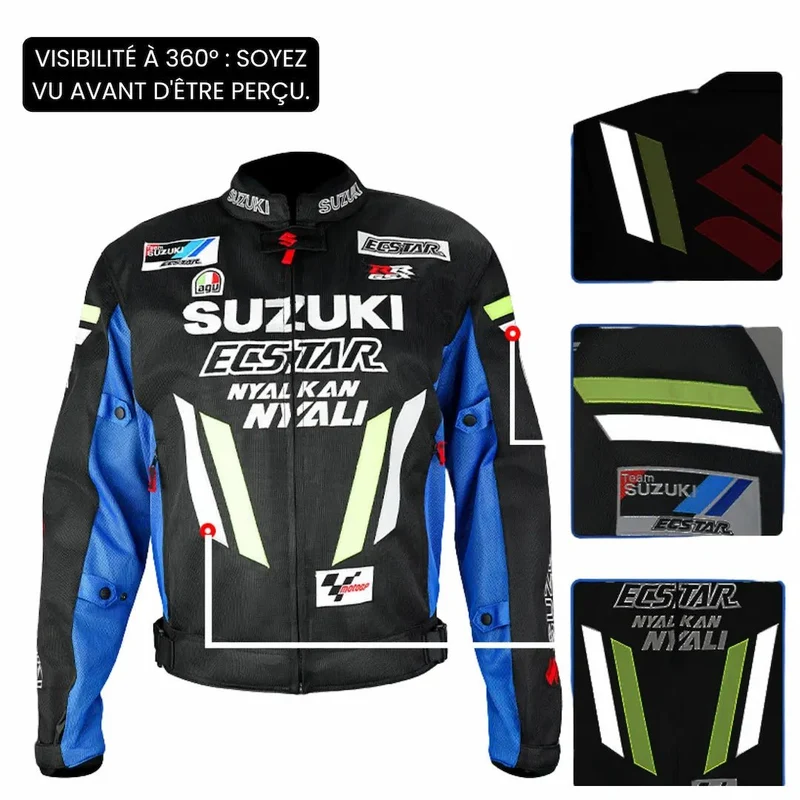 Blouson moto été | Suzuki Bleu et noir