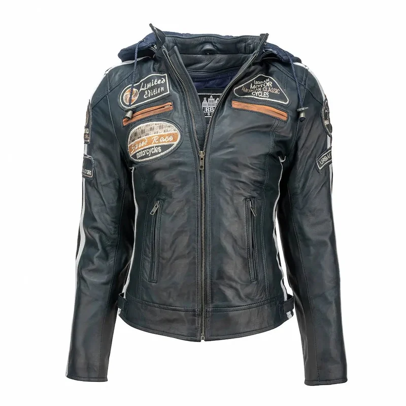 Blouson cuir moto femme style vintage | LEGENDARY 58™ Bleu Navy