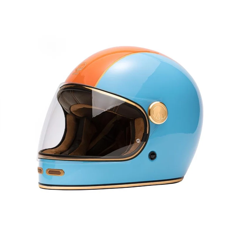 Casque moto Intégral Vintage | Marko™ FULLMOON 2 Bleu Orange