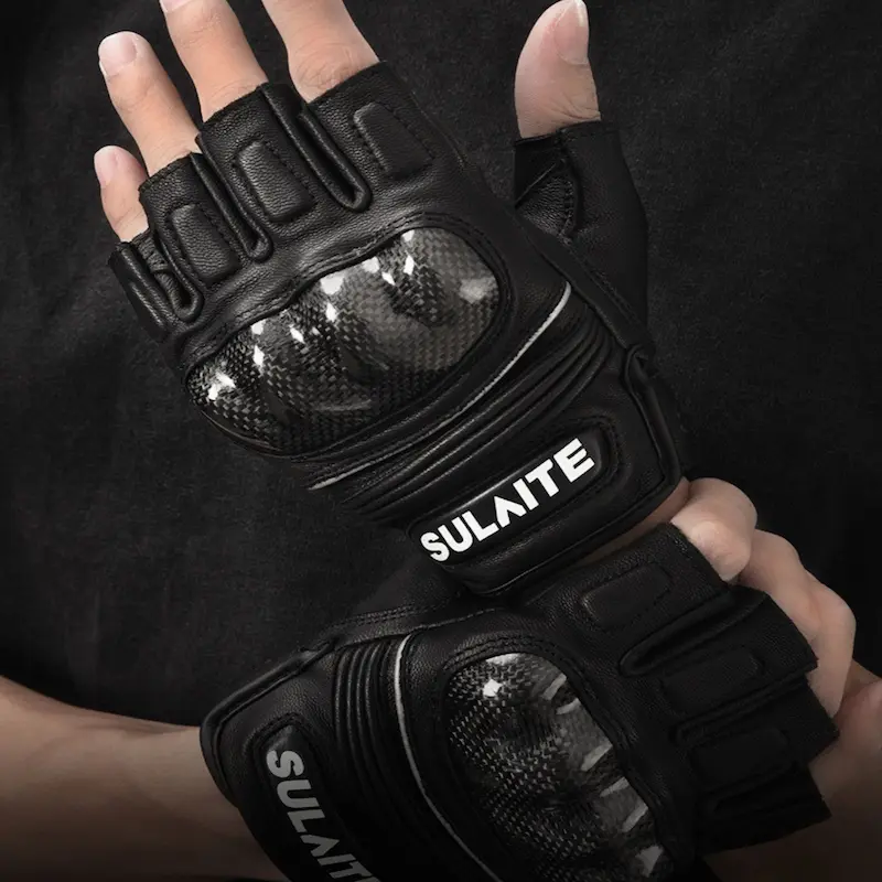 Gants Moto Mitaine Cuir | Coque Carbone 3D & Grip Pro