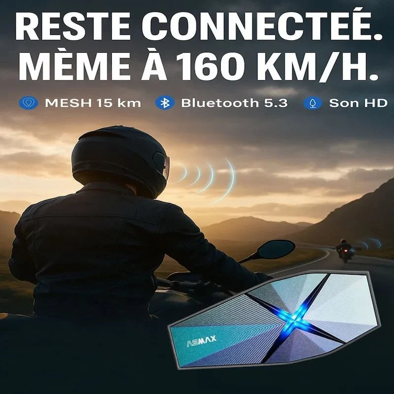 Intercom Moto ASMAX F1 Pro – 10 Pilotes, 15 km, Son HD