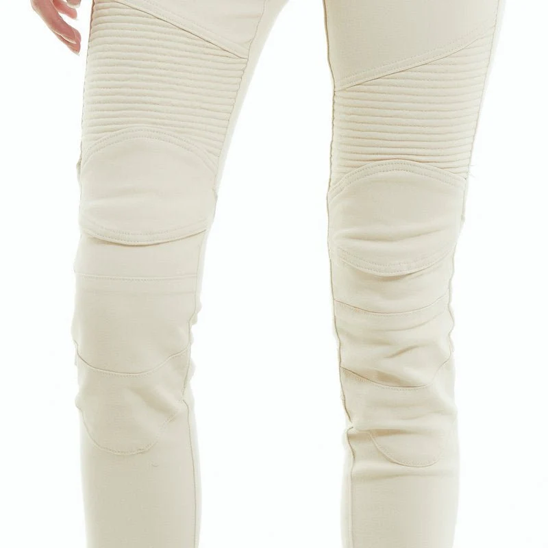 Jeans moto femme Slim-Fit blanc avec taille élastique